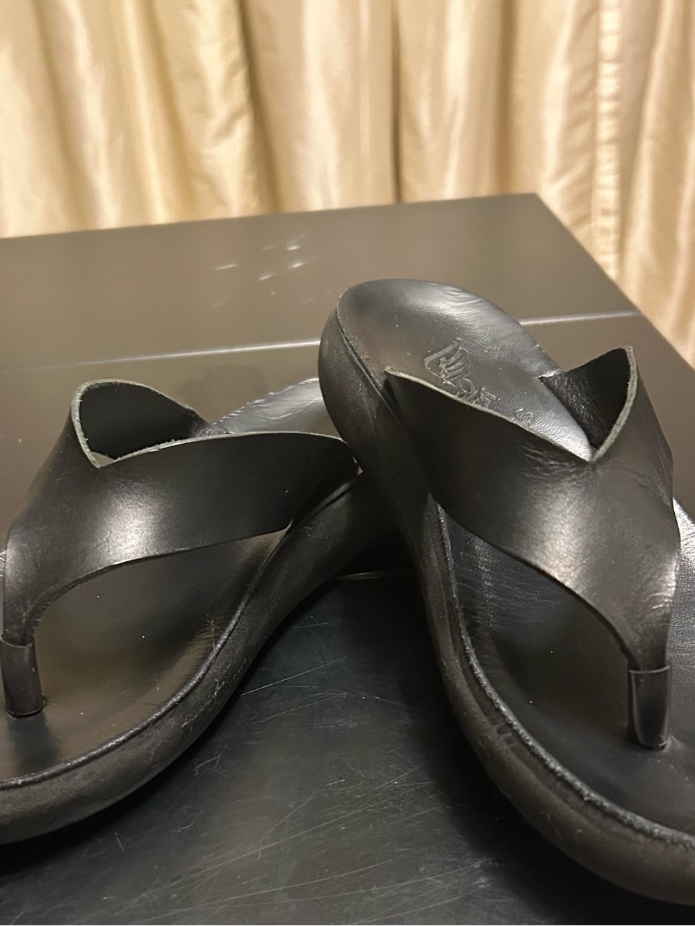 Ancient Greek Sandals Black Leather Thong/Flip Flop Sandals